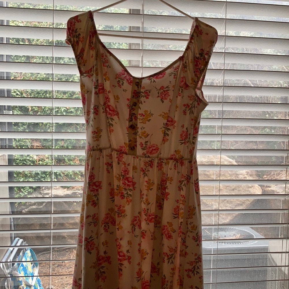 Pink Flowery cotton Dress Sz L. Super Cure!